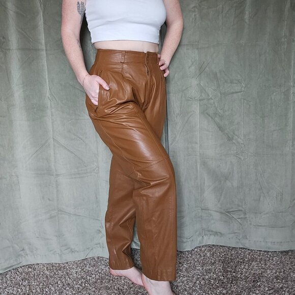 Vintage Brown Leather High Rise Pants